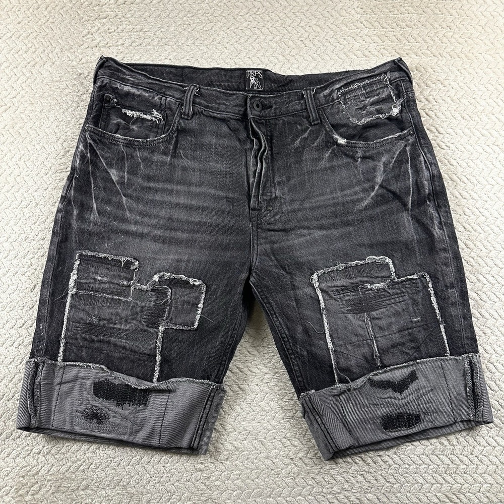 PRPS Shorts Challenger Denim Black Men's 38 Street wear Faded thrash Distressed